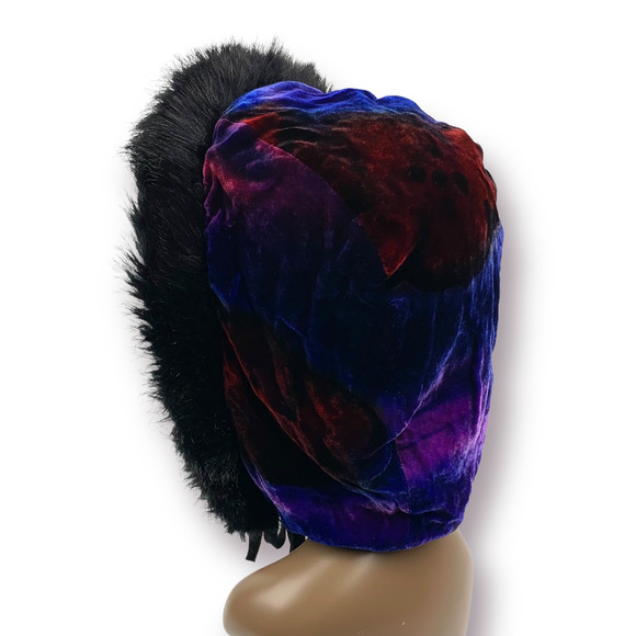 Vintage reversible crushed velvet hood with faux fur trim - Picture 2 of 14